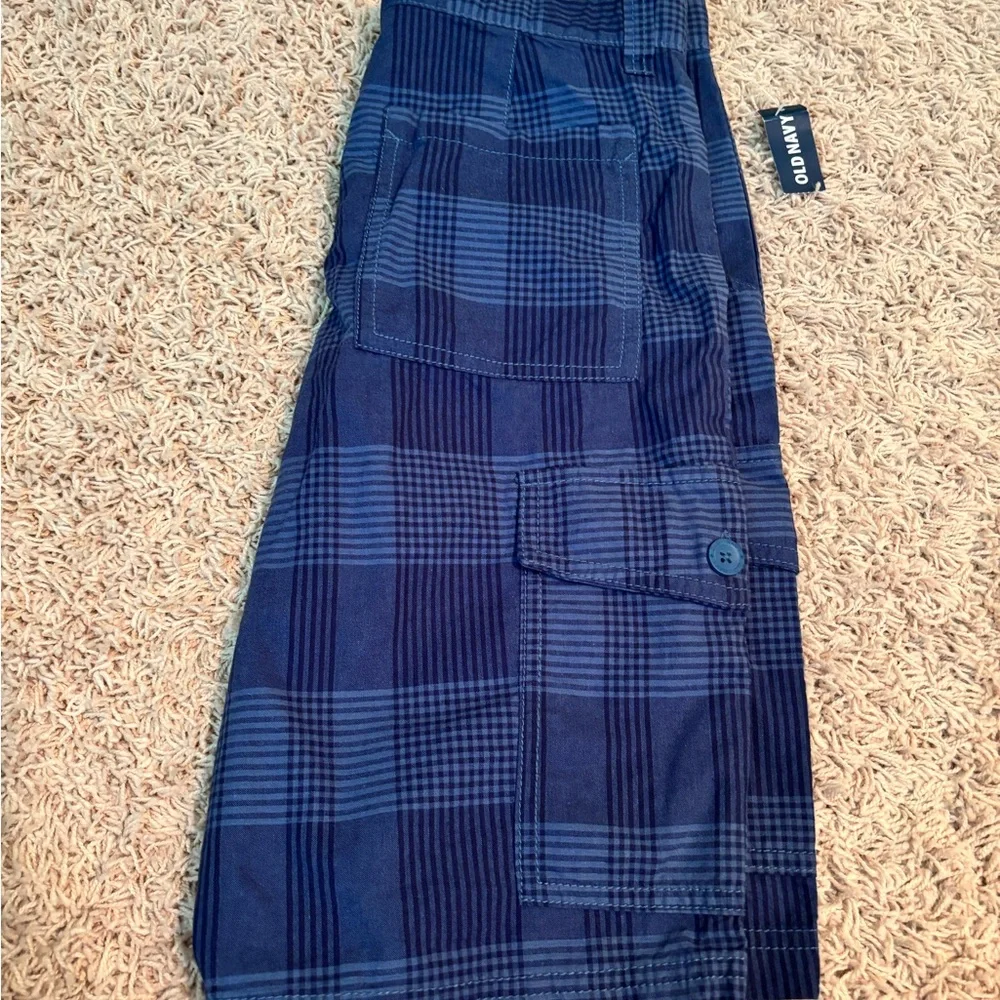Boys Navy Blue Plaid Cargo Shorts NWT